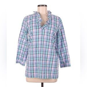 TALBOTS Ruffle Trim Popover Blouse Gingham Multicolor Size 8